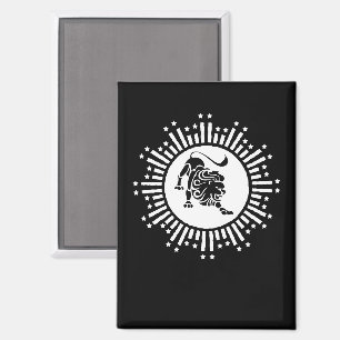 Leo Zodiac Lion Symbol with Stars Black and White Magnet
