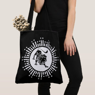 Leo Zodiac Lion Symbol with Stars Black and White  Tote Bag