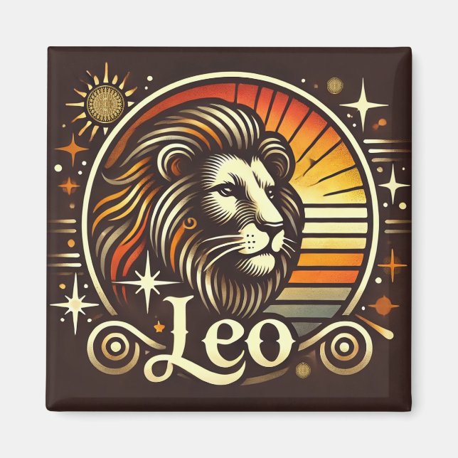 Leo Zodiac Magnet Vintage Design (Front)