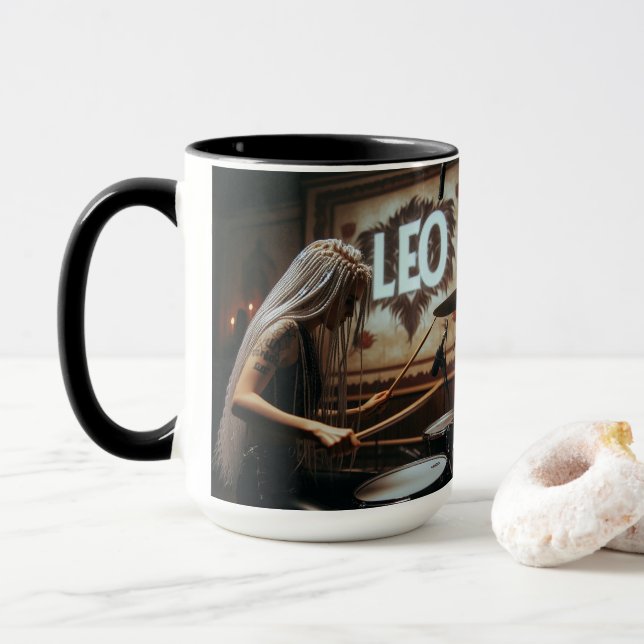Leo Zodiac Musician Drums Mug (With Donut)