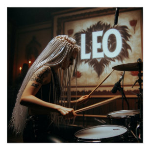 Leo Zodiac Musician Drums Poster
