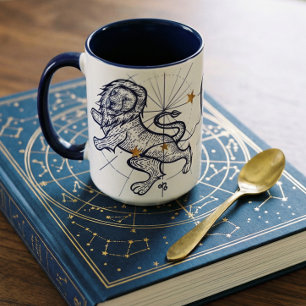Leo Zodiac Navy Blue & Gold Birth Mug