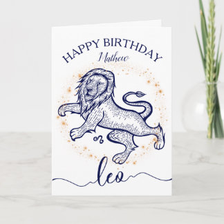 Leo Zodiac Navy & Gold Monochrome Birthday Card