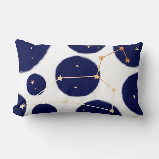 Leo Zodiac Navy Polka Dot & Gold Design Lumbar Cushion (Front)