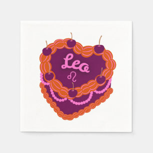 Leo Zodiac Pastel Heart Birthday Cake Napkin