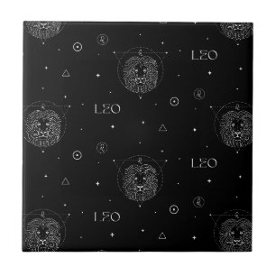 Leo Zodiac Pattern in Black and White Ceramic Tile