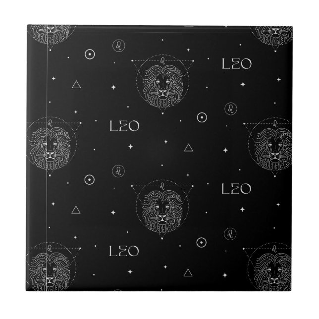 Leo Zodiac Pattern in Black and White Ceramic Tile (Front)