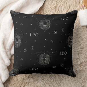 Leo Zodiac Pattern in Black and White Cushion