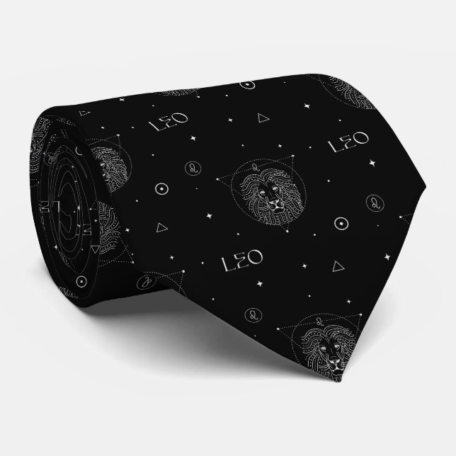 Leo Zodiac Pattern in Black and White Tie (Rolled)