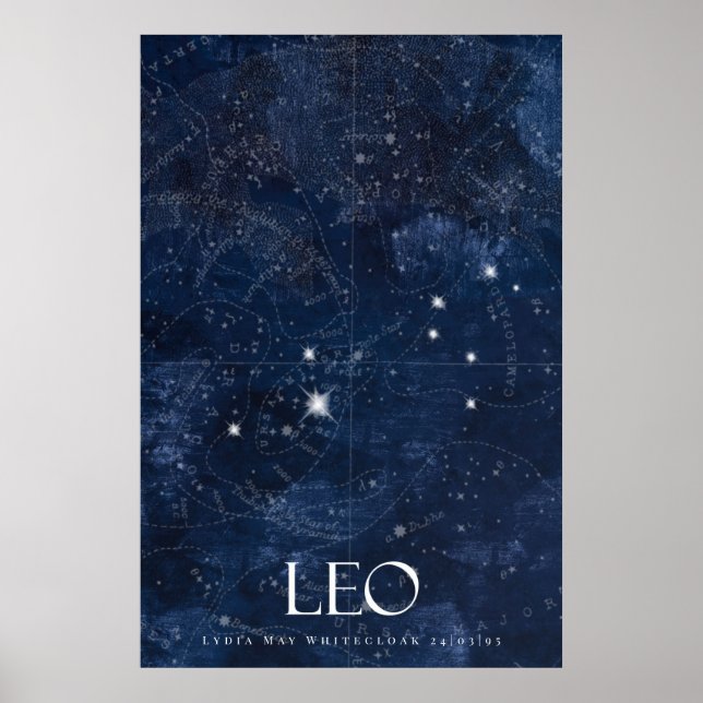 Leo Zodiac Poster with name, star sign zodiac (Front)