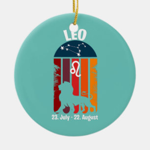 Leo Zodiac Retro Sunset Ceramic Ornament