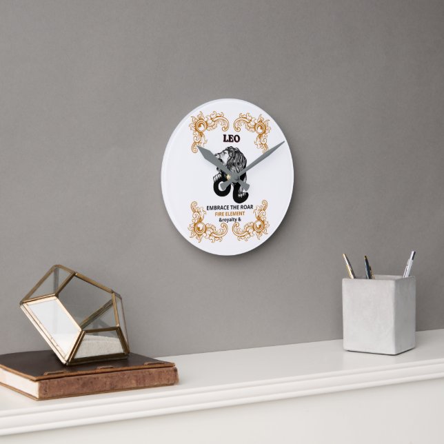 Leo Zodiac Royalty | Embrace the Roar Fire Element Round Clock (Office)