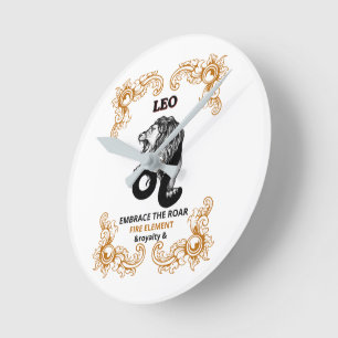 Leo Zodiac Royalty   Embrace the Roar Fire Element Round Clock