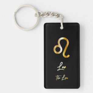 Leo Zodiac Sign, Black & Gold Keychain