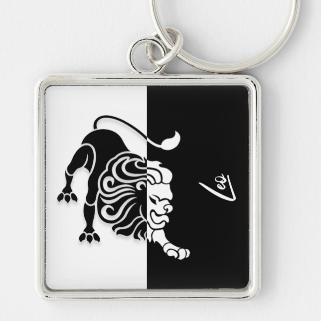 Leo Zodiac Sign, Black & White Keychain (Front)