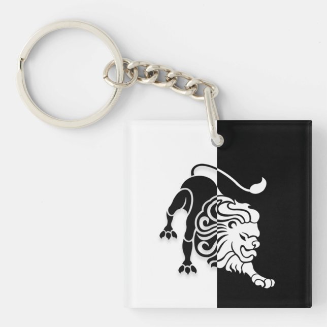 Leo Zodiac Sign, Black & White Keychain (Front)
