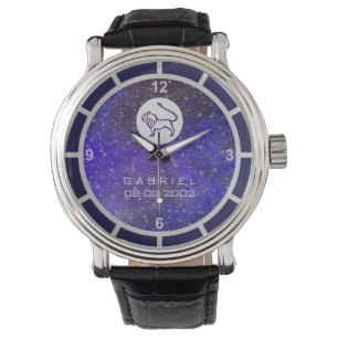 Leo Zodiac Sign Elegant Custom Name Birth Date Watch