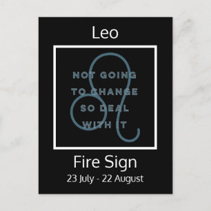 Leo Zodiac Sign Fun Quote in Blue and White Postcard