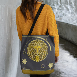 Leo Zodiac Sign Green and Grey Mandala Tote Bag