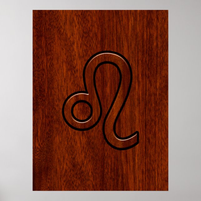 Leo Zodiac Sign in Brown Mahogany wood style (Front)