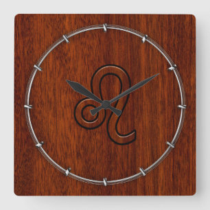 Leo Zodiac Sign in Brown Mahogany wood style Square Wall Clock