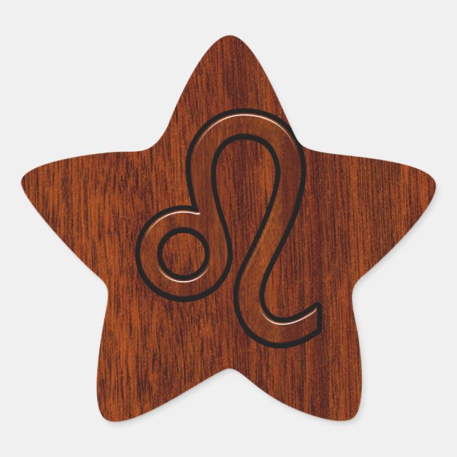 Leo Zodiac Sign in Brown Mahogany wood style Star Sticker (Front)