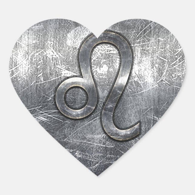 Leo Zodiac Sign in Grunge Distressed Decor Heart Sticker (Front)
