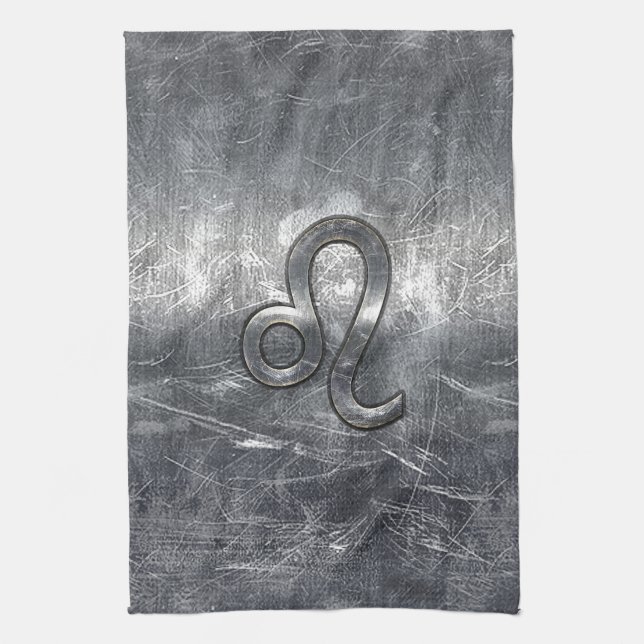Leo Zodiac Sign in Grunge Distressed Decor Tea Towel (Vertical)