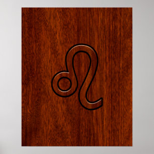 Leo Zodiac Sign in Mahogany wood style