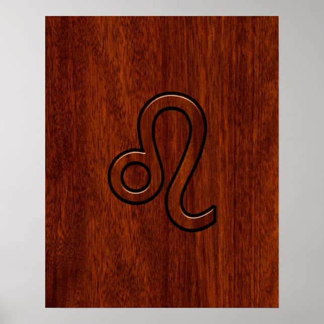 Leo Zodiac Sign in Mahogany wood style (Front)