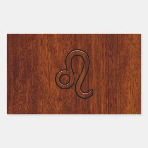 Leo Zodiac Sign in Mahogany wood style Rectangular Sticker