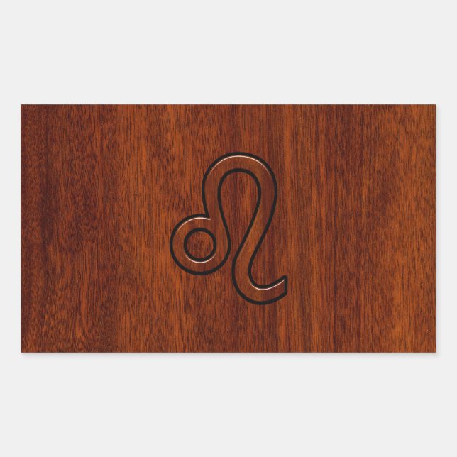 Leo Zodiac Sign in Mahogany wood style Rectangular Sticker (Front)