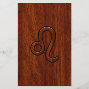 Leo Zodiac Sign in Mahogany wood style Stationery