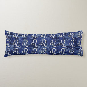 Leo Zodiac Sign on Blue Digital Camouflage Body Cushion