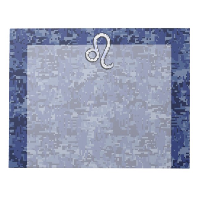 Leo Zodiac Sign on Blue Digital Camouflage Notepad (Front)