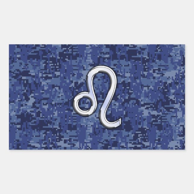 Leo Zodiac Sign on Blue Digital Camouflage Rectangular Sticker (Front)