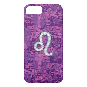 Leo Zodiac Sign on Fuchsia Camouflage iPhone 8/7 Case