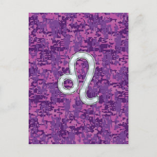 Leo Zodiac Sign on Fuchsia Digital Camouflage Postcard