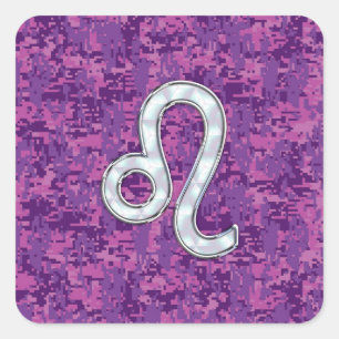 Leo Zodiac Sign on Fuchsia Digital Camouflage Square Sticker