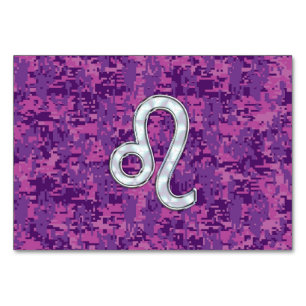 Leo Zodiac Sign on Fuchsia Digital Camouflage Table Number