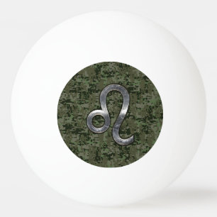 Leo Zodiac Sign on Green Digital Camo Ping Pong Ball