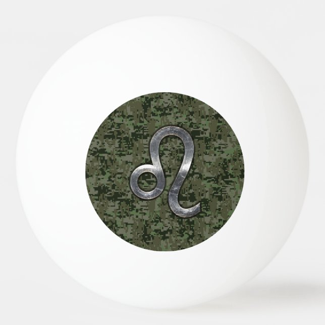 Leo Zodiac Sign on Green Digital Camo Ping Pong Ball (Front)