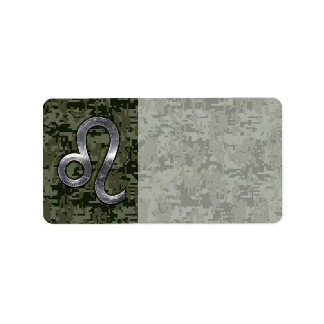 Leo Zodiac Sign on Green Digital Camouflage Label (Front)