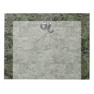 Leo Zodiac Sign on Green Digital Camouflage Notepad