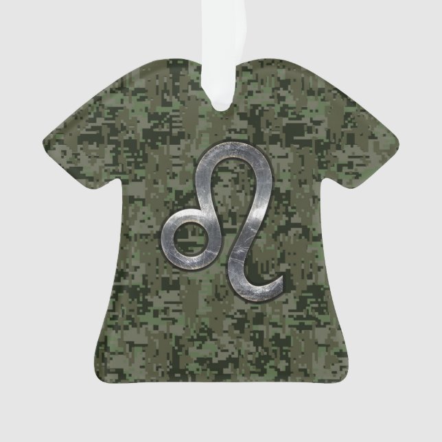 Leo Zodiac Sign on Green Digital Camouflage Ornament (Front)