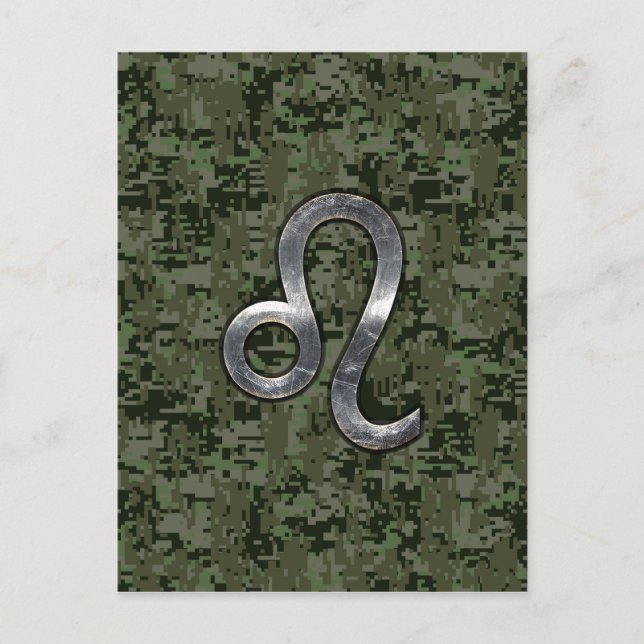 Leo Zodiac Sign on Green Digital Camouflage Postcard (Front)