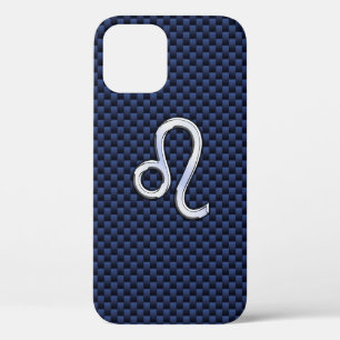 Leo Zodiac Sign on Navy Blue Carbon Fibre iPhone 12 Case