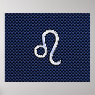 Leo Zodiac Sign on Navy Blue Carbon Fibre Print