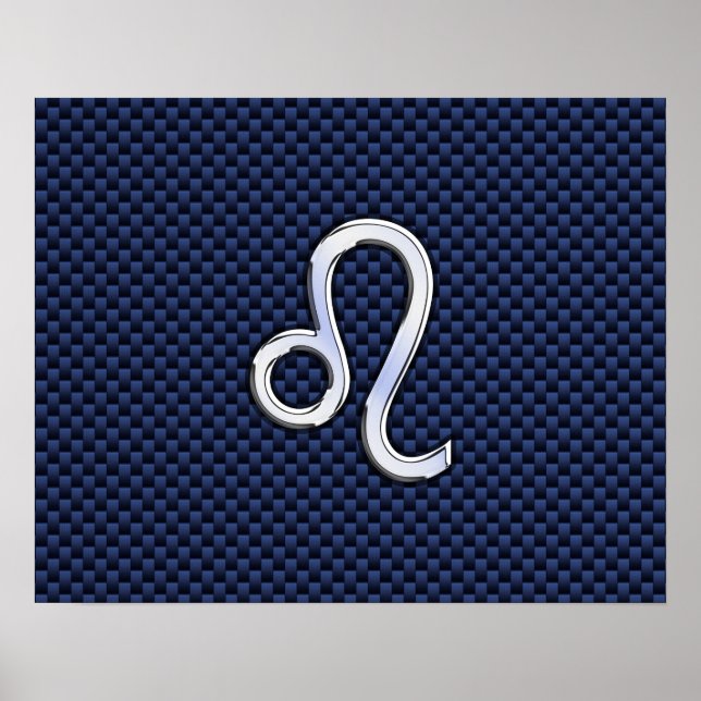Leo Zodiac Sign on Navy Blue Carbon Fibre Print (Front)