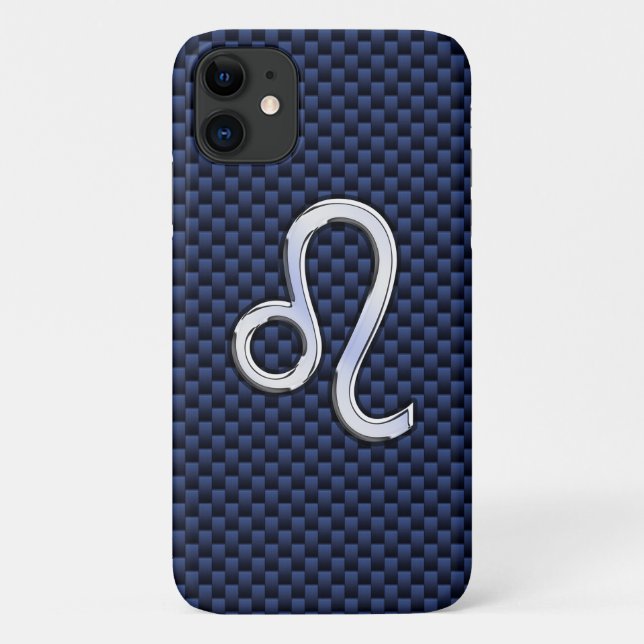 Leo Zodiac Sign on Navy Blue Carbon Fibre Print Case-Mate iPhone Case (Back)